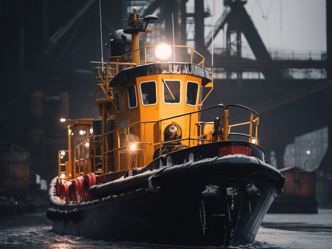 Tug boat and ramp barge operating in a Niger Delta waterway